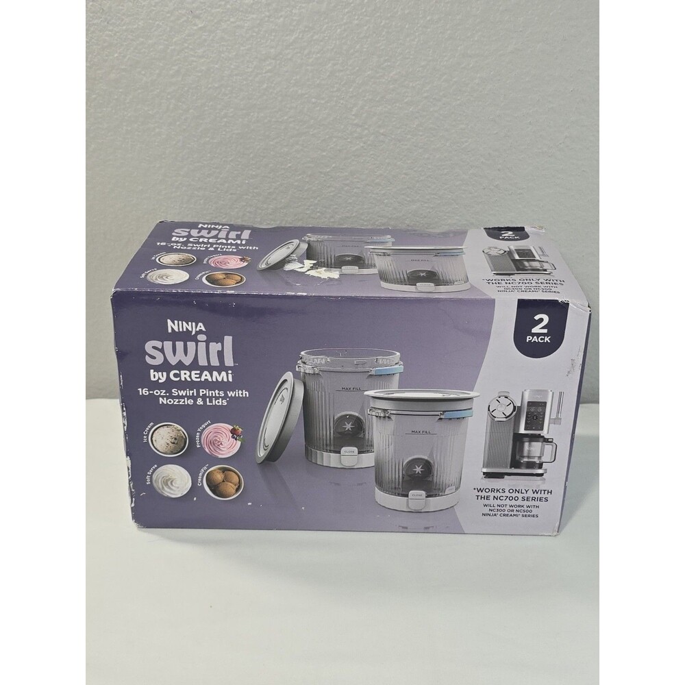 Ninja - Swirl by CREAMi Pints and Lids, 2 Pack - Grey Lids NC7000 OEM Ninja